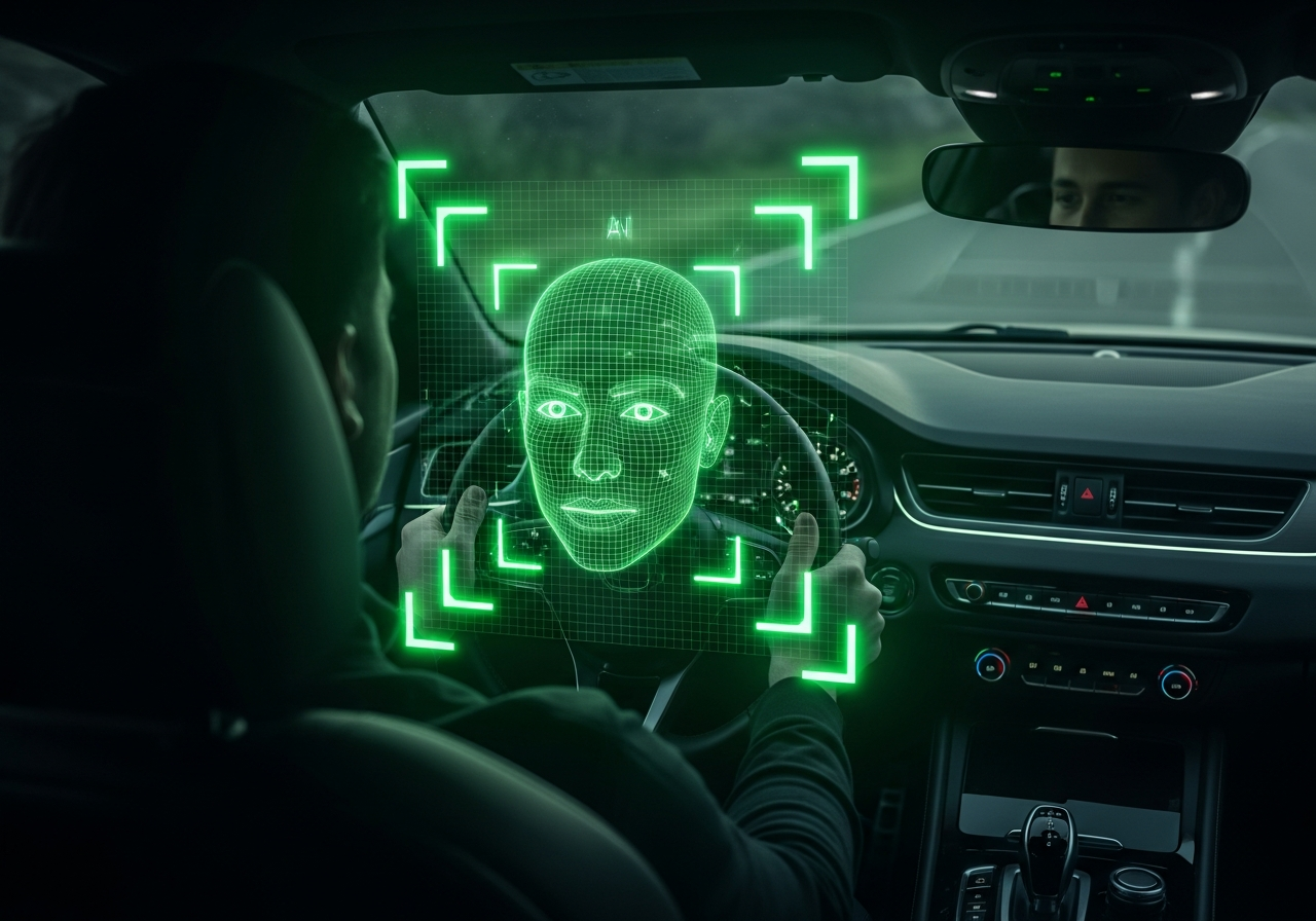 AI Driver Attentiveness Biometric HUD Scanner